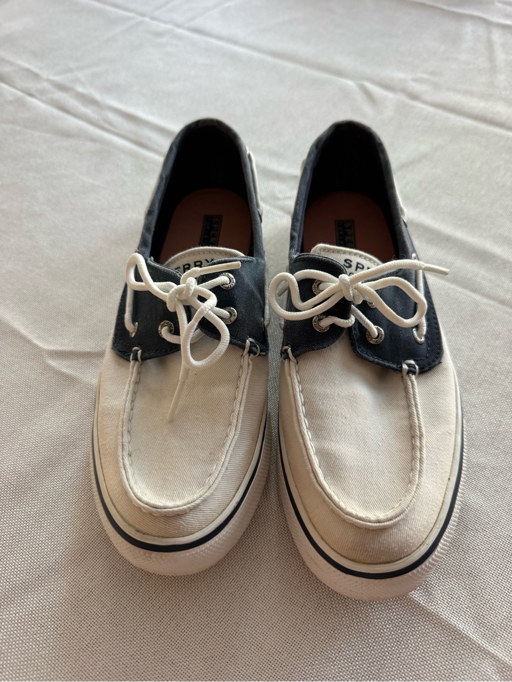 Ladies Sperry Top-Sider Two-Tone Canvas Boat Shoes - White & Navy
